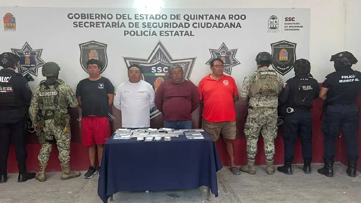 Cuatro personas fueron arrestadas en un operativo conjunto por delitos contra la salud en Othón P. Blanco, Quintana Roo.