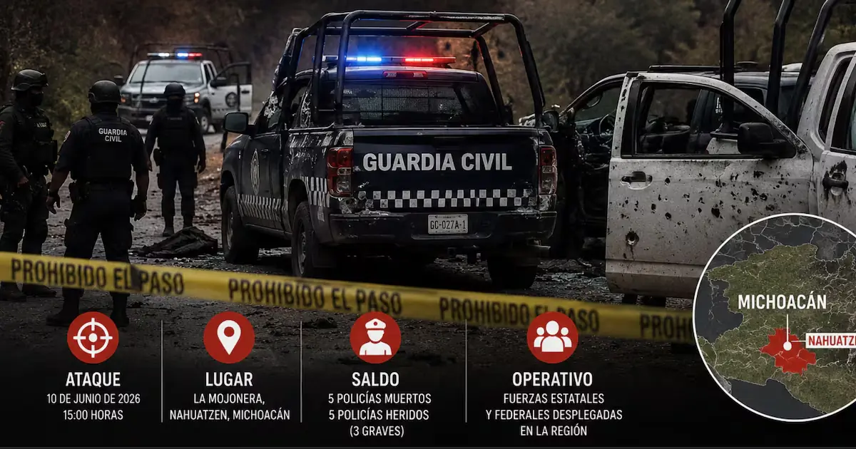Un ataque armado a la Guardia Civil en Nahuatzen deja cinco muertos y reaviva la violencia en la región.