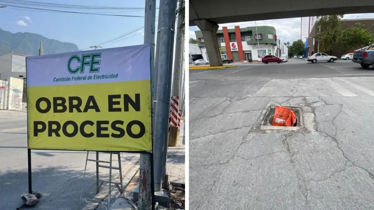 La falta de atención a obras de la CFE pone en riesgo a peatones y vehículos en Nuevo León.