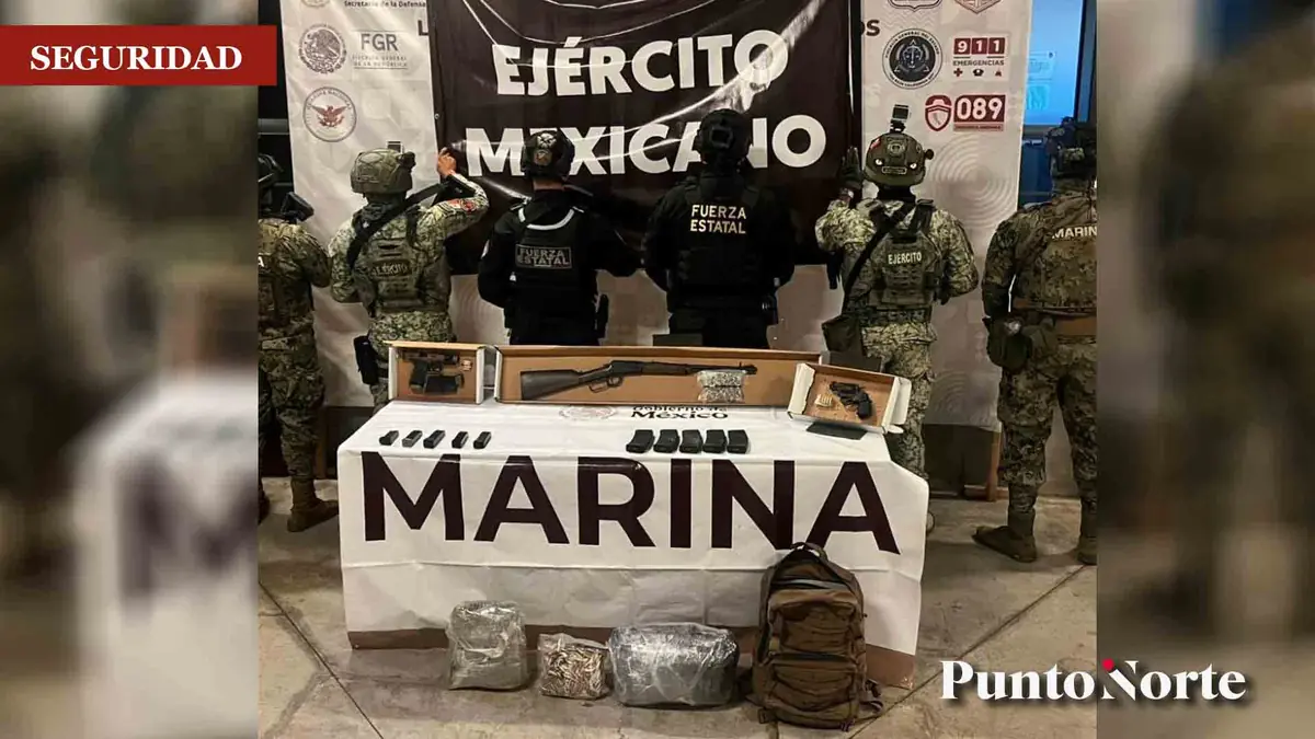 La Fuerza Estatal de Seguridad Ciudadana confiscó un arsenal y casi dos kilogramos de marihuana en Baja California.
