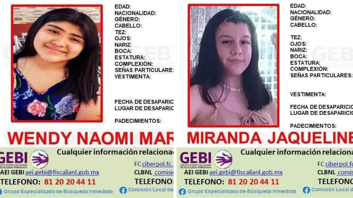 La búsqueda de Wendy Naomi Martínez y Miranda Jaqueline continúa tras su desaparición el mismo día.