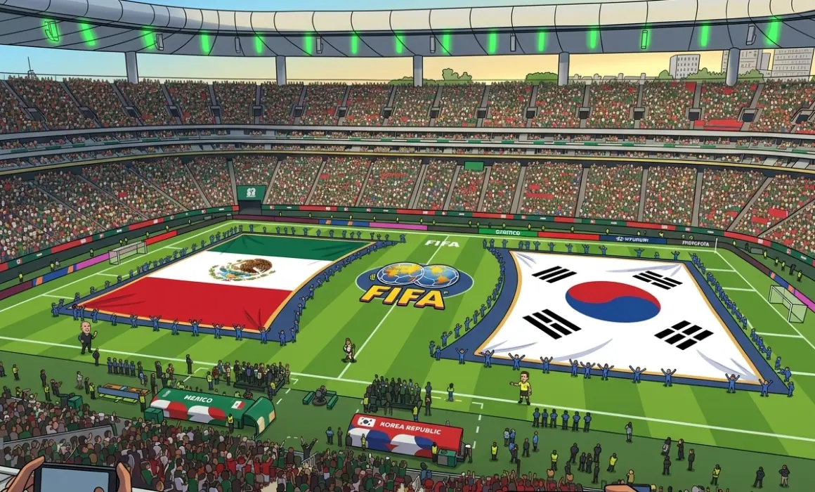 Aficionados vibran en el encuentro México-Corea del Sur, llenando el estadio de color y fervor.