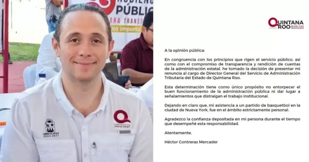 Héctor José Contreras Mercader dejó su puesto para evitar que su asistencia a un partido afecte la imagen del gobierno estatal.