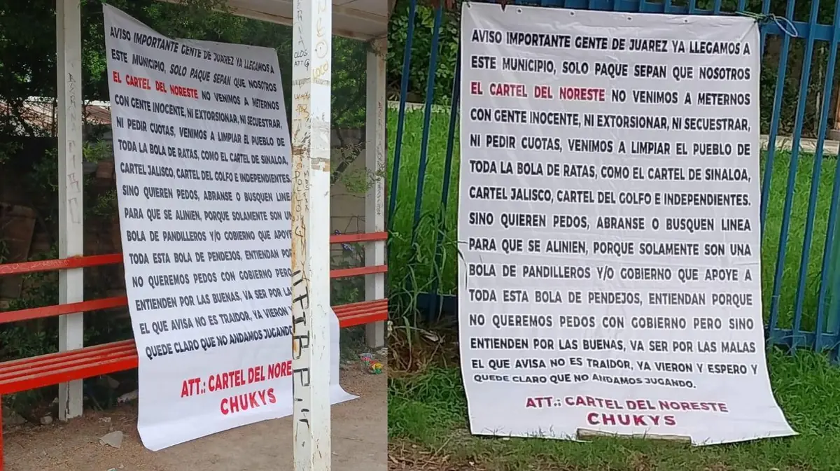 Narcomantas firmadas por 'Los Chukys' alertan sobre su presencia en varios municipios.