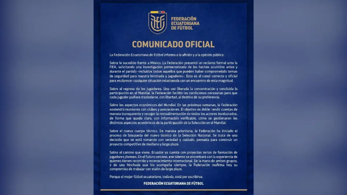 La Federación Ecuatoriana de Fútbol también busca un nuevo entrenador tras su eliminación en el Mundial 2026.