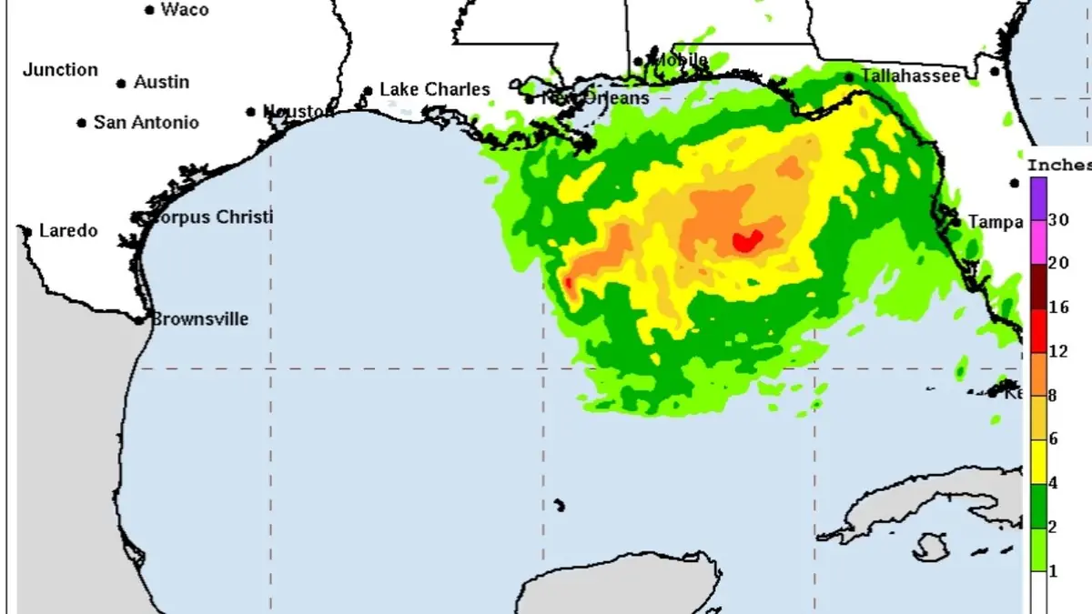 La posible evolución del sistema a tormenta tropical podría traer lluvias intensas en la costa norte del Golfo.