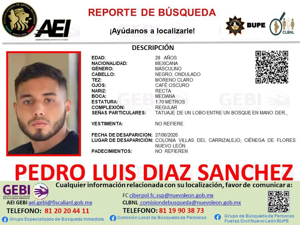 Pedro Luis fue encontrado en buen estado tras ser reportado como desaparecido en Ciénega de Flores, Nuevo León.